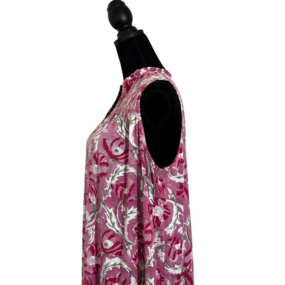 Stark X Maxi Dress Women's Large Sleeveless Pink Floral Cotton Tiered - Picture 7 of 12